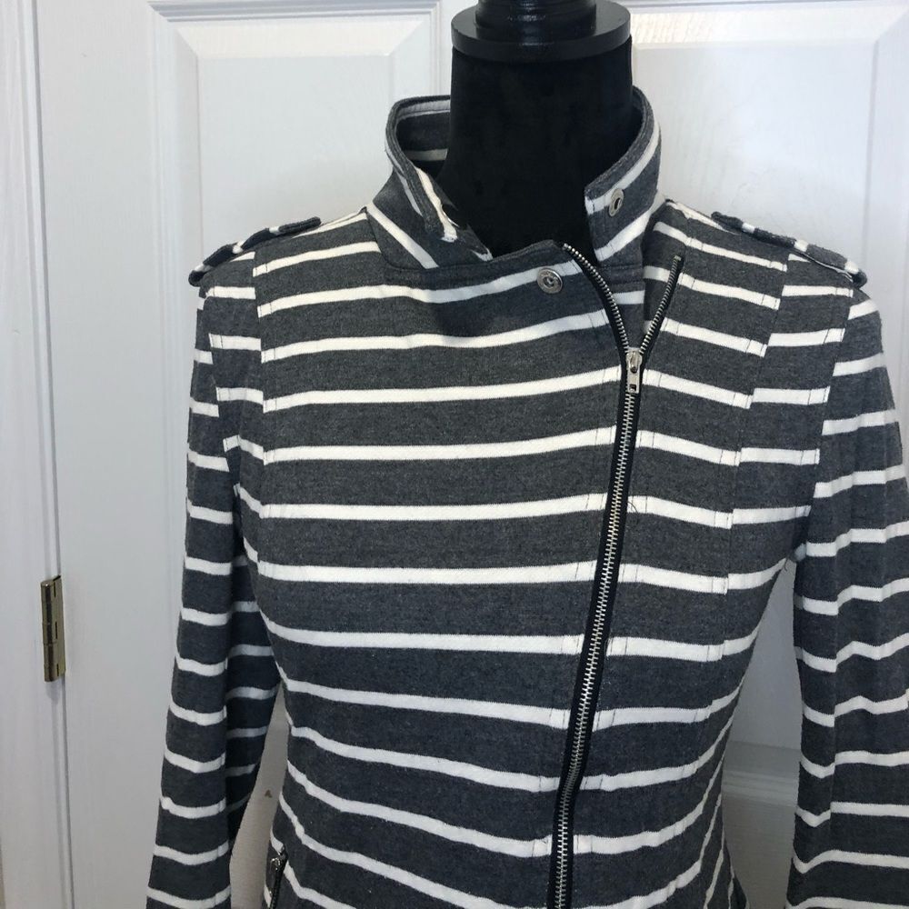 Market & Spruce gray and white striped zip front jacket size medium - Picture 3 of 15